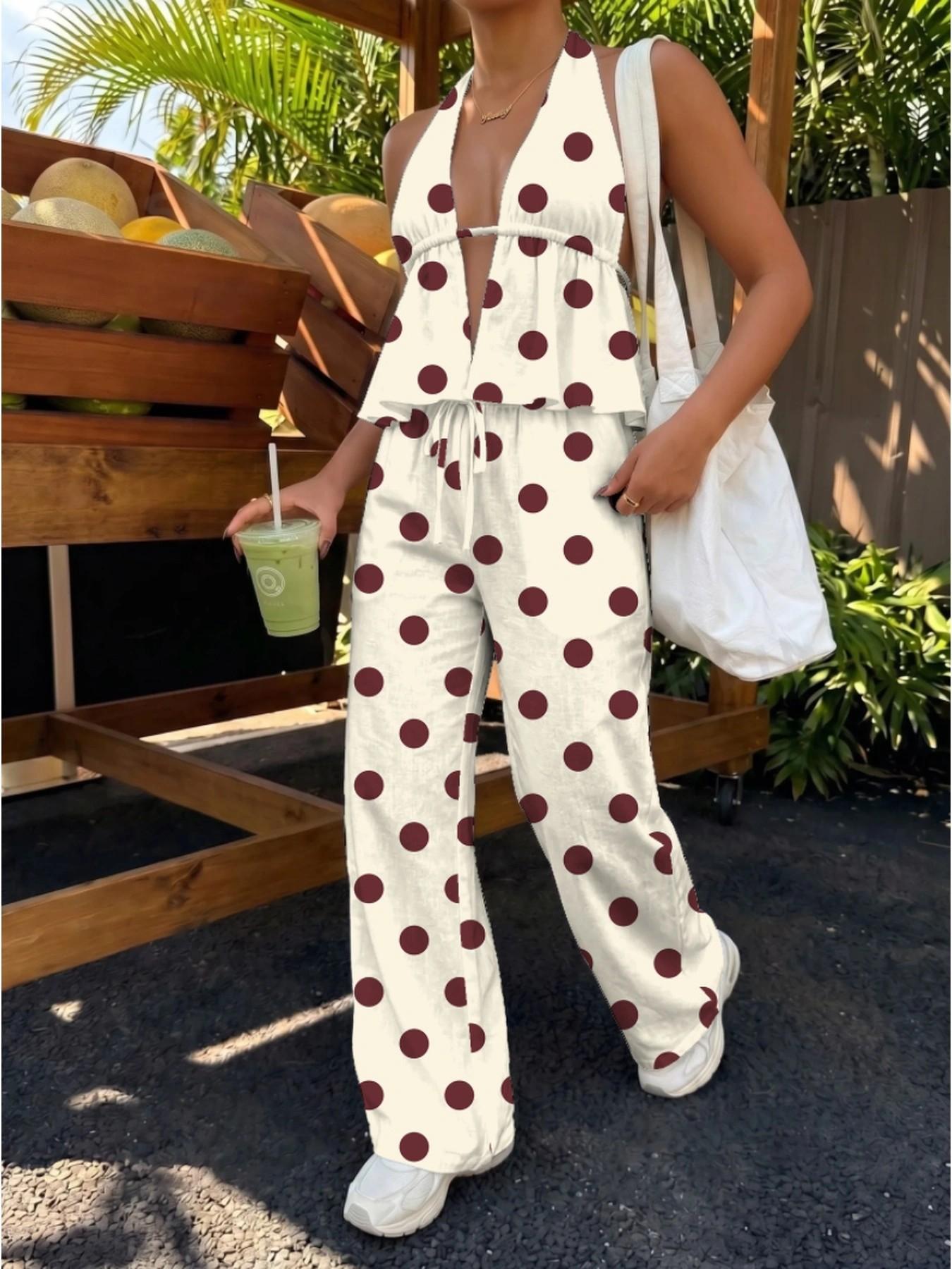 Ethnic Fashion Collection - Vintage Large Dot Halter Top with