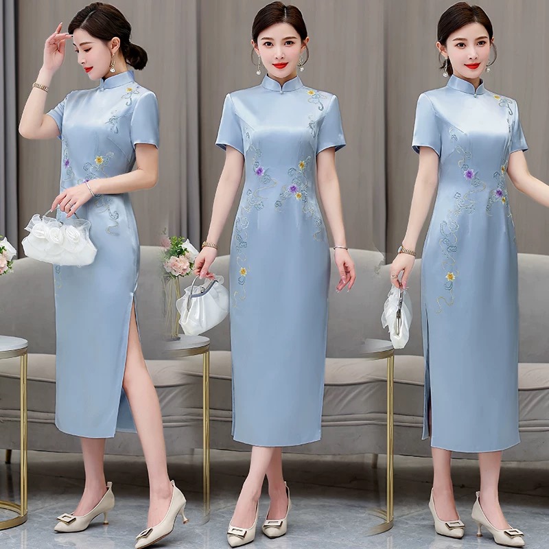 Ao Dai Vietnam Dress - Women Ethnic Style Aodai Cheongsam Flower