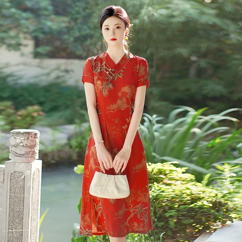 Ao Dai Vietnam Dress - Vietnam Aodai Cheongsam Vintage Flower Printed
