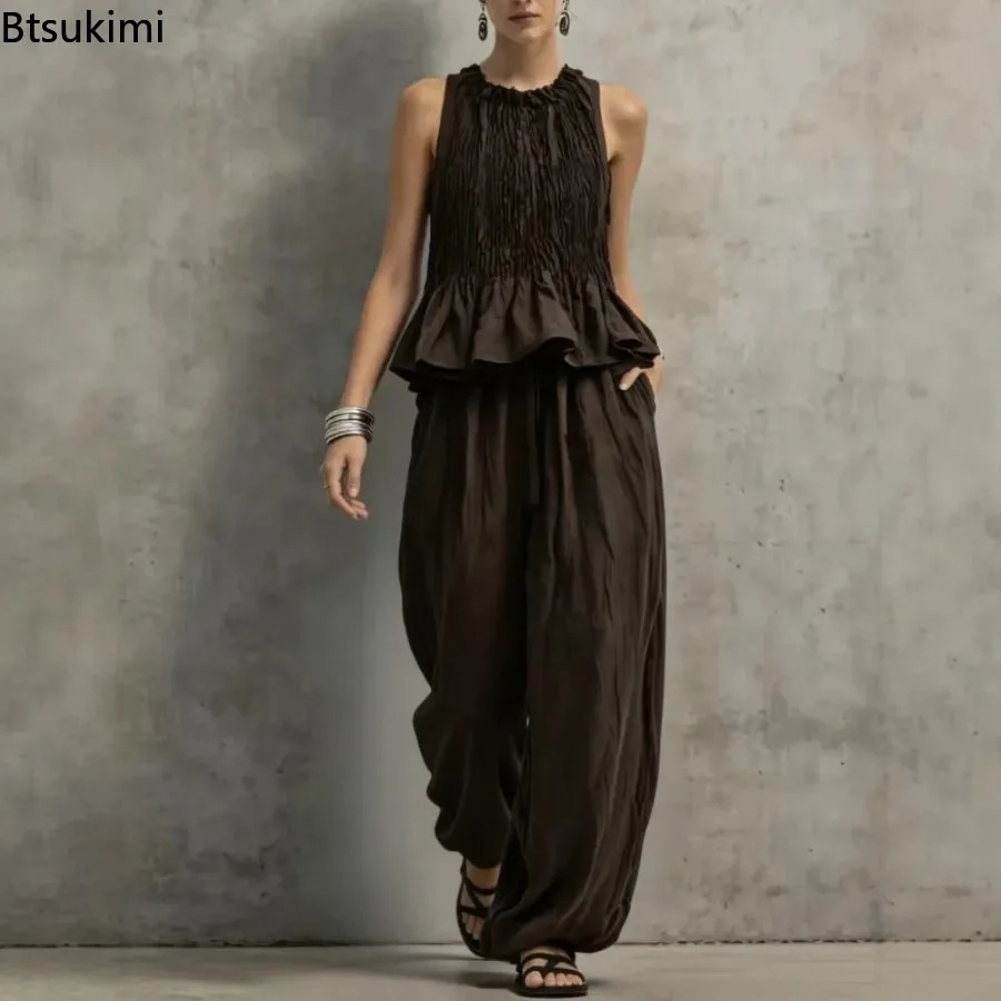 Ethnic Fashion Collection - Simple Ruffle Hem Sleeveless Top &