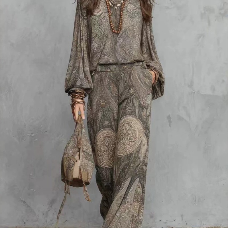 Ethnic Fashion Collection - Boho Paisley Print Two-Piece Set for