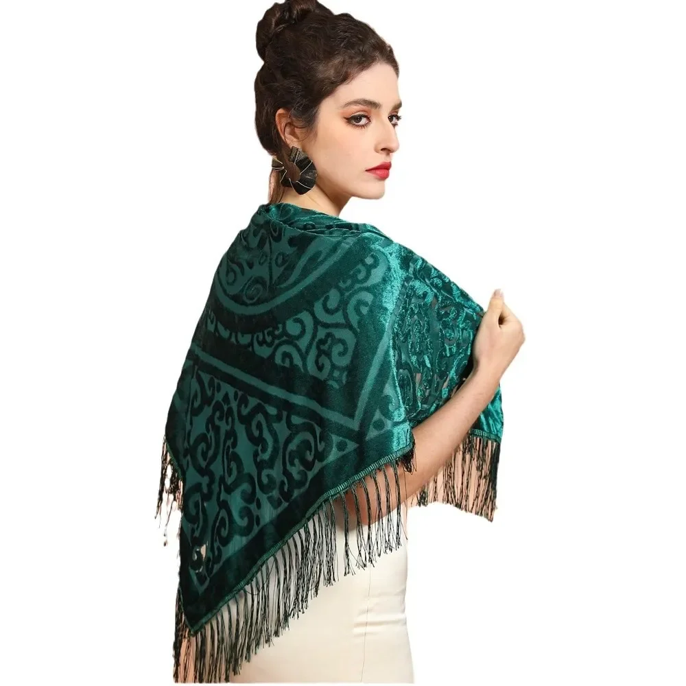 Ethnic Fashion Collection - AW25 Velvet Jacquard Shawl with Tassel