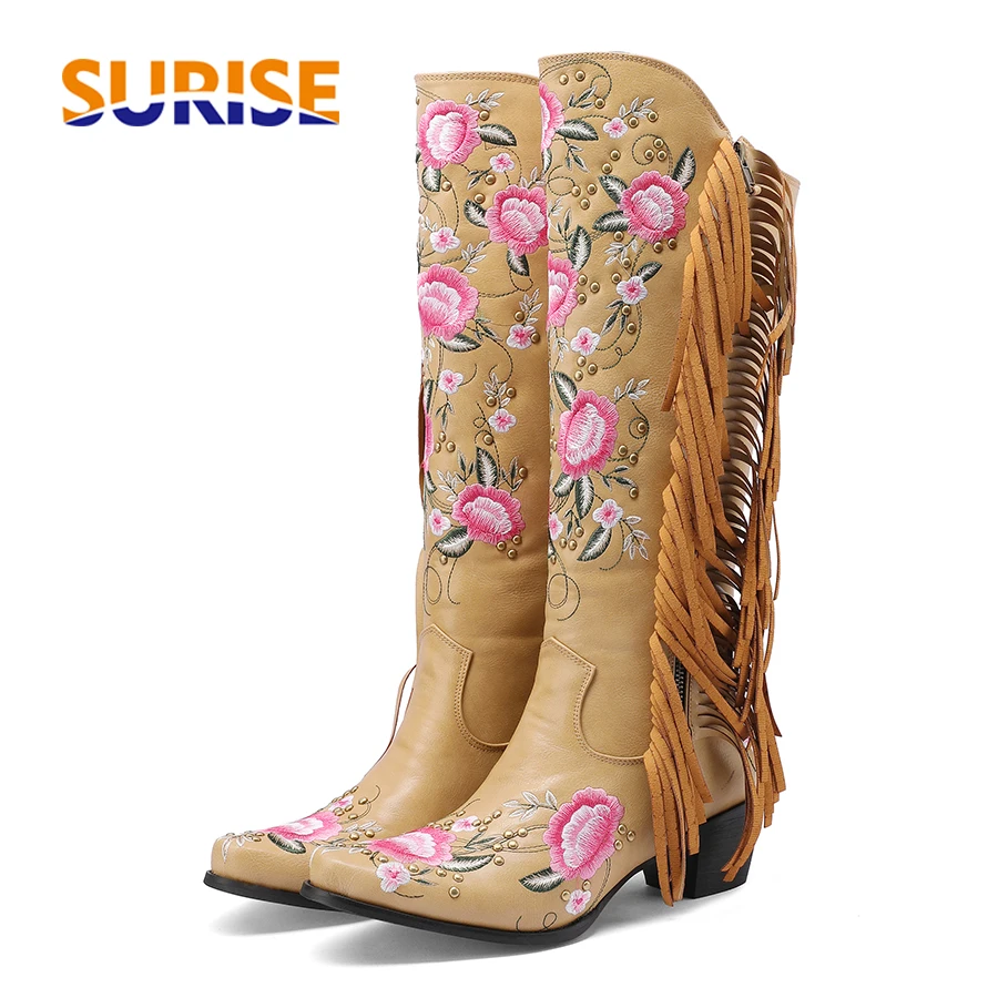 Ethnic Fashion For Women - Fashion Embroidery Flower Western Knee High