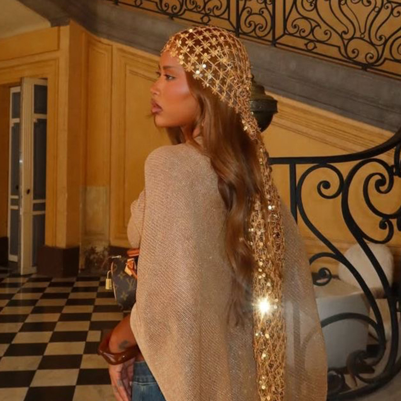 Boho Sequin Mesh Headscarf Gol - Ethnic Fashion Collection ulasan dan harga
