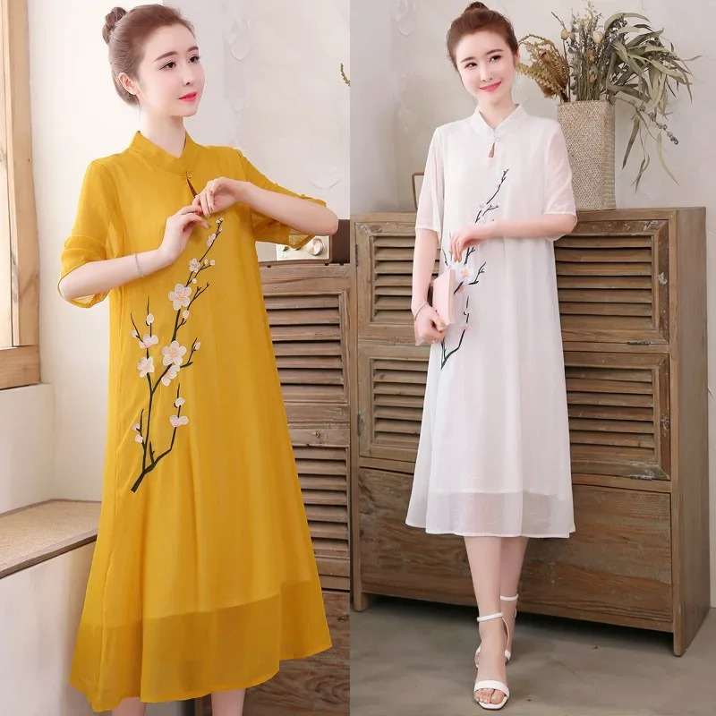 White Chinese Qipao Cheongsam  - Ao Dai Vietnam Dress ulasan dan harga