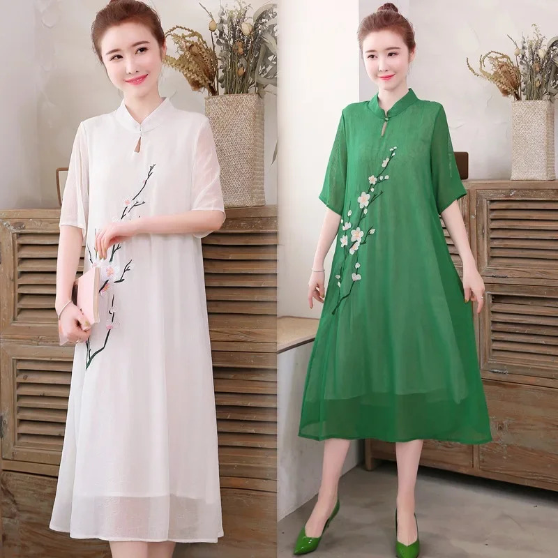 White Chinese Qipao Cheongsam  - Ao Dai Vietnam Dress ulasan dan harga